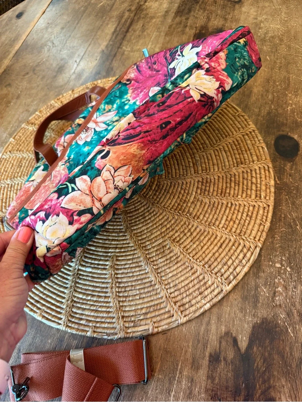 NWOT BAOSHA Floral Computer Briefcase Style Bag with Teal & Pink